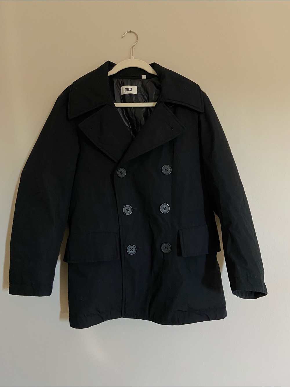 Uniqlo Black Double-Breasted Pea Coat